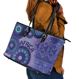 Afro Tribal Traditional Pattern Leather Tote Bag Purple Motif