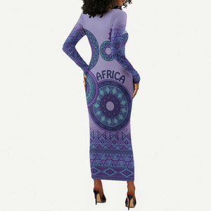 Afro Tribal Traditional Pattern Long Sleeve Bodycon Dress Purple Motif