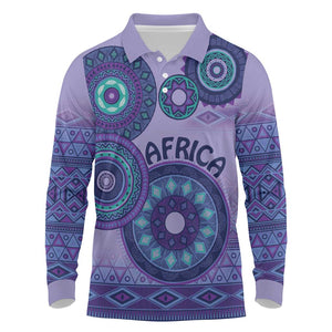 Afro Tribal Traditional Pattern Long Sleeve Polo Shirt Purple Motif