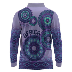 Afro Tribal Traditional Pattern Long Sleeve Polo Shirt Purple Motif