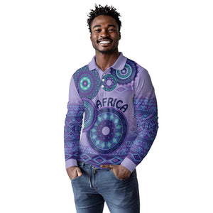 Afro Tribal Traditional Pattern Long Sleeve Polo Shirt Purple Motif