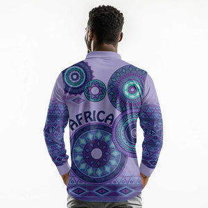 Afro Tribal Traditional Pattern Long Sleeve Polo Shirt Purple Motif