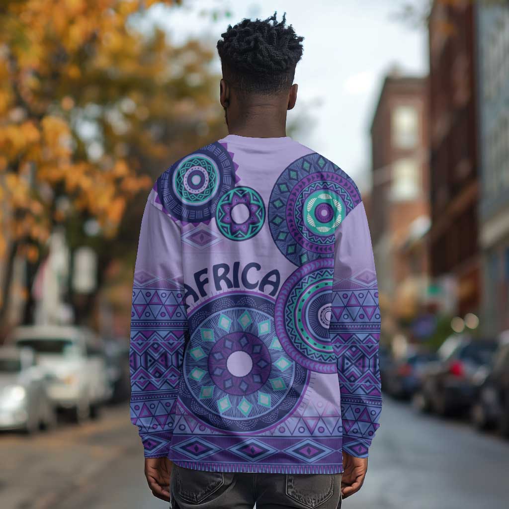 Afro Tribal Traditional Pattern Long Sleeve Shirt Purple Motif LT9