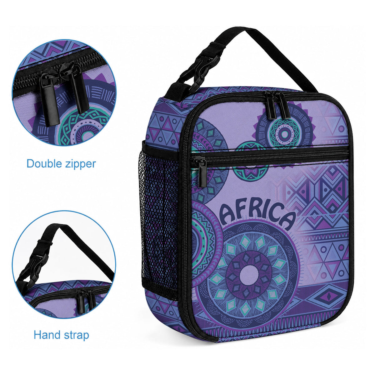 Africa Tribal Traditional Pattern Lunch Bag Purple Motif