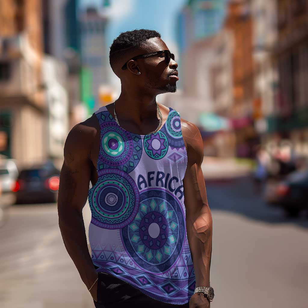 Afro Tribal Traditional Pattern Men Tank Top Purple Motif