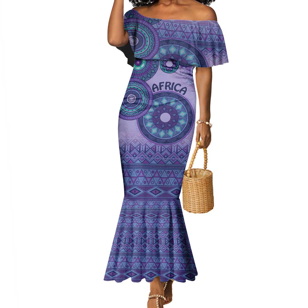 Afro Tribal Traditional Pattern Mermaid Dress Purple Motif