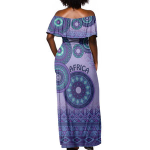 Afro Tribal Traditional Pattern Off Shoulder Maxi Dress Purple Motif