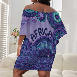 Afro Tribal Traditional Pattern Off Shoulder Short Dress Purple Motif