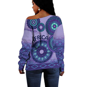 Afro Tribal Traditional Pattern Off Shoulder Sweater Purple Motif