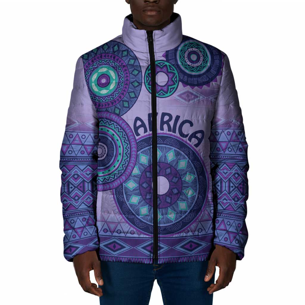Africa Tribal Traditional Pattern Padded Jacket Purple Motif