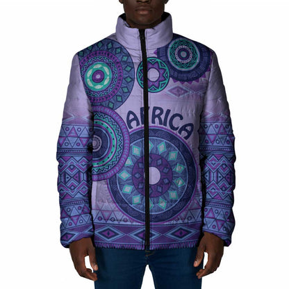 Africa Tribal Traditional Pattern Padded Jacket Purple Motif