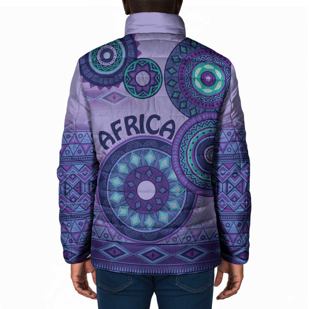 Africa Tribal Traditional Pattern Padded Jacket Purple Motif