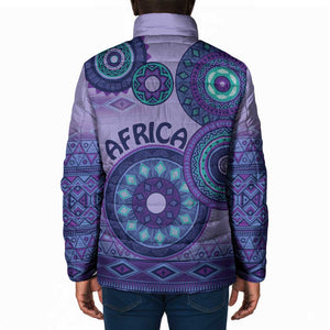 Africa Tribal Traditional Pattern Padded Jacket Purple Motif