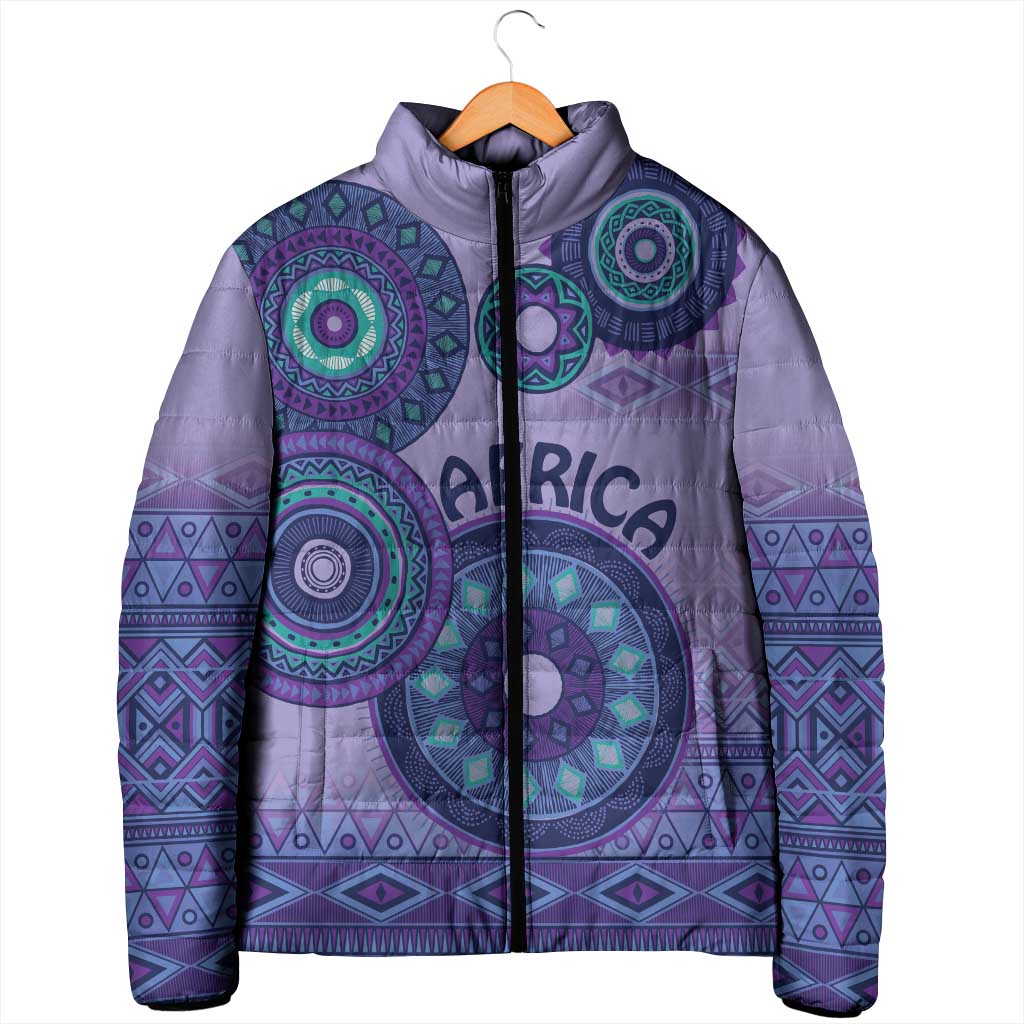 Africa Tribal Traditional Pattern Padded Jacket Purple Motif