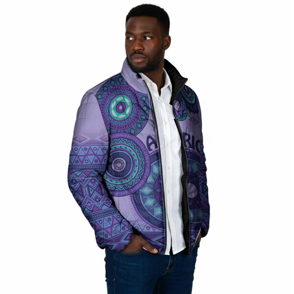 Africa Tribal Traditional Pattern Padded Jacket Purple Motif