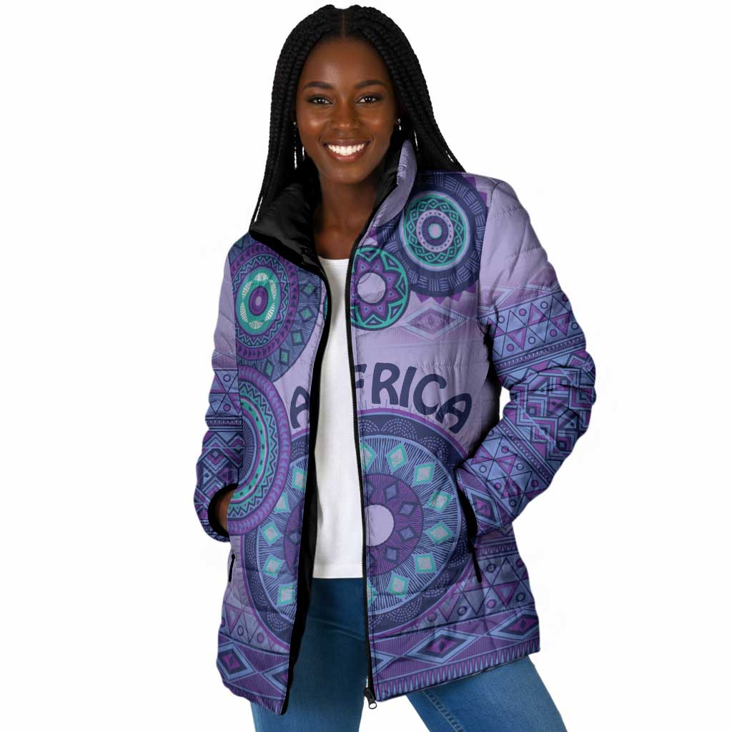Africa Tribal Traditional Pattern Padded Jacket Purple Motif