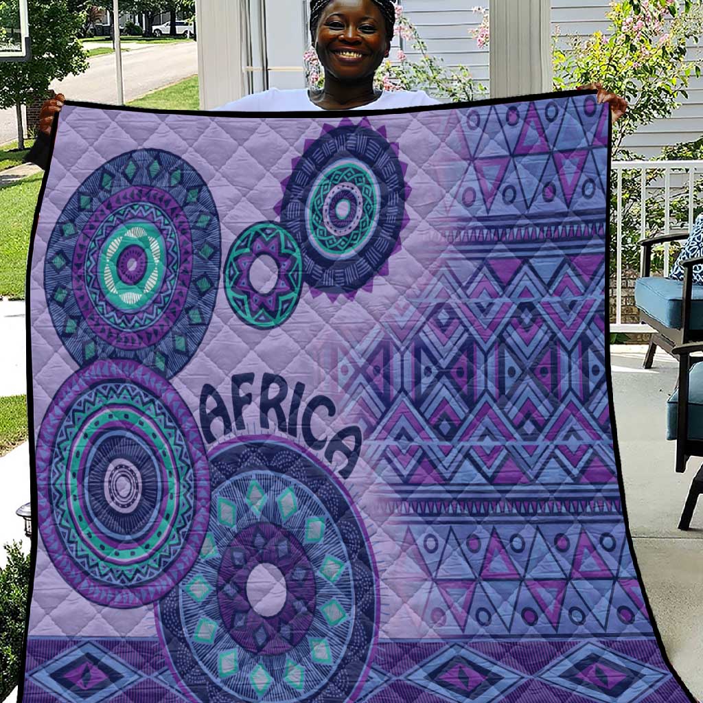 Afro Tribal Traditional Pattern Quilt Purple Motif