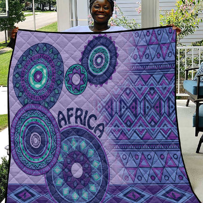 Afro Tribal Traditional Pattern Quilt Purple Motif