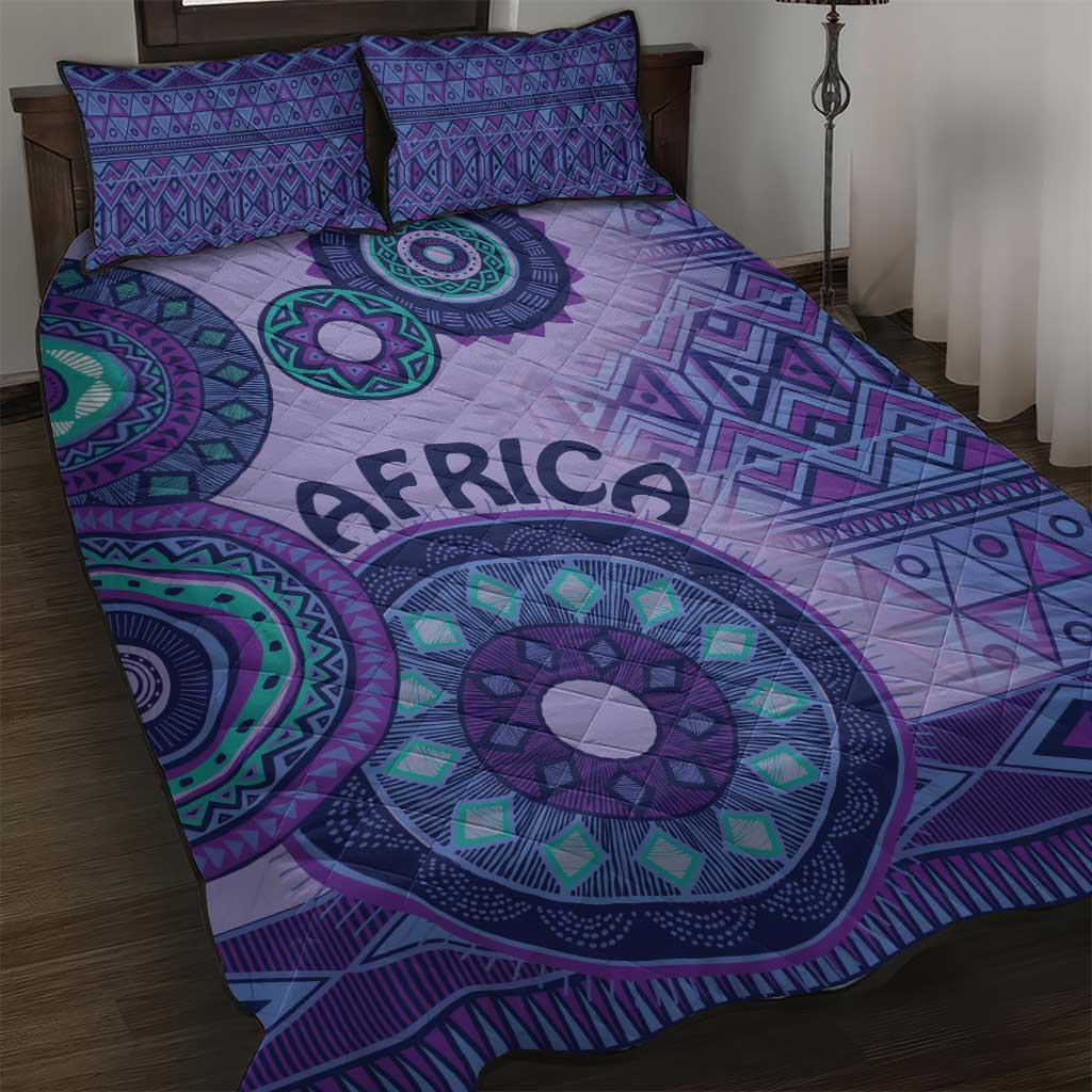 Afro Tribal Traditional Pattern Quilt Bed Set Purple Motif