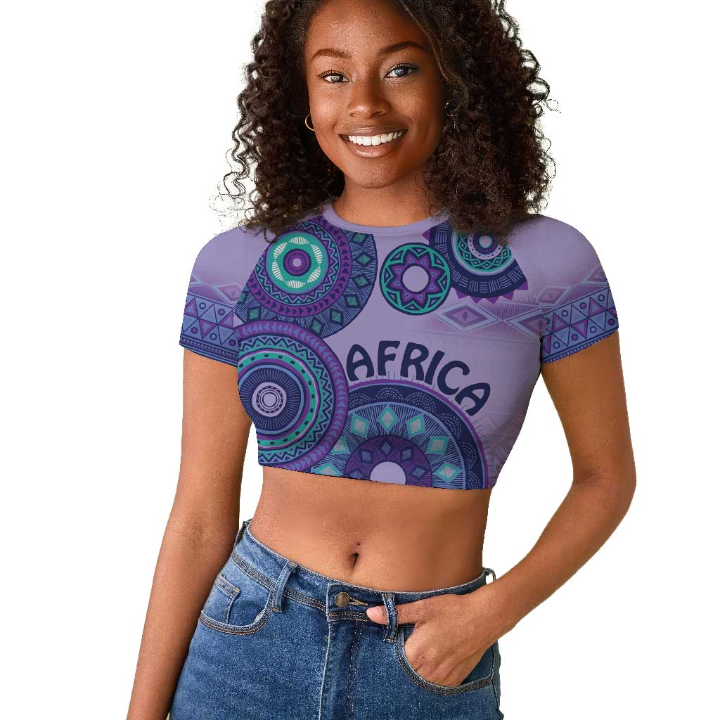 Afro Tribal Traditional Pattern Raglan Cropped T shirt Purple Motif