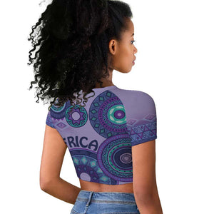 Afro Tribal Traditional Pattern Raglan Cropped T shirt Purple Motif