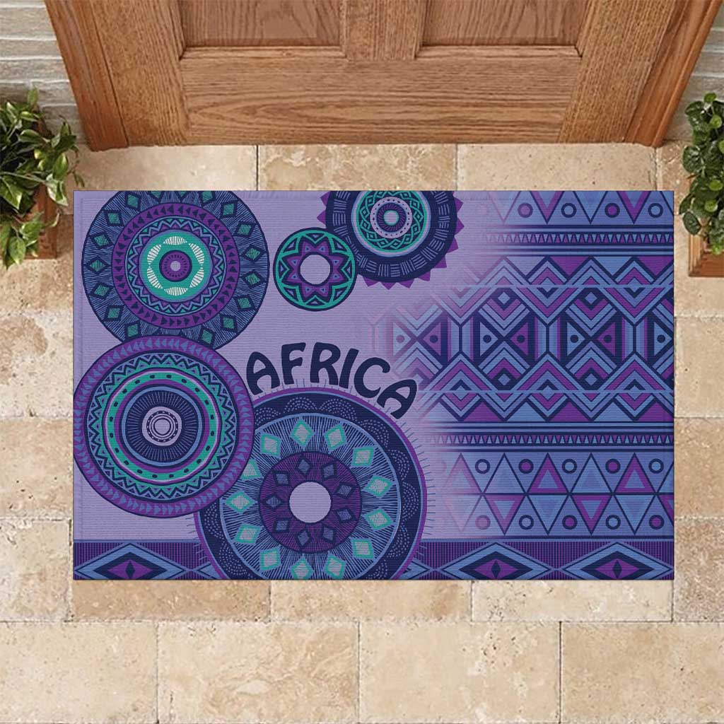 Afro Tribal Traditional Pattern Rubber Doormat Purple Motif