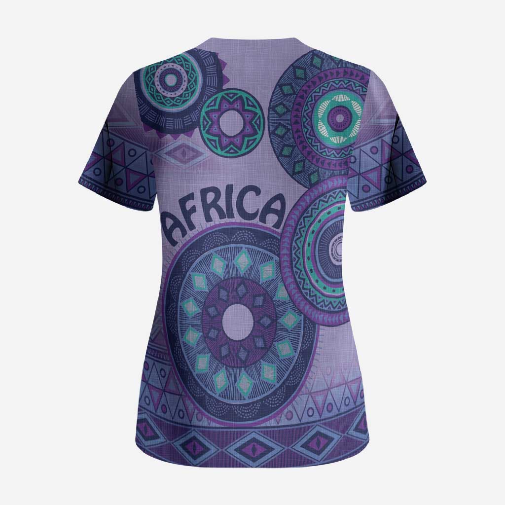Africa Tribal Traditional Pattern Scrub Top Purple Motif