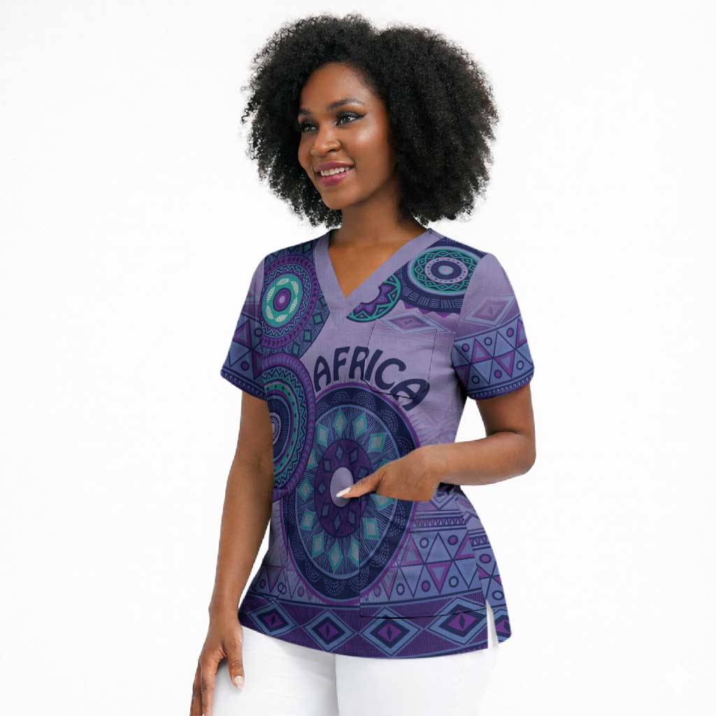 Africa Tribal Traditional Pattern Scrub Top Purple Motif