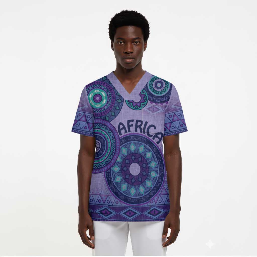 Africa Tribal Traditional Pattern Scrub Top Purple Motif