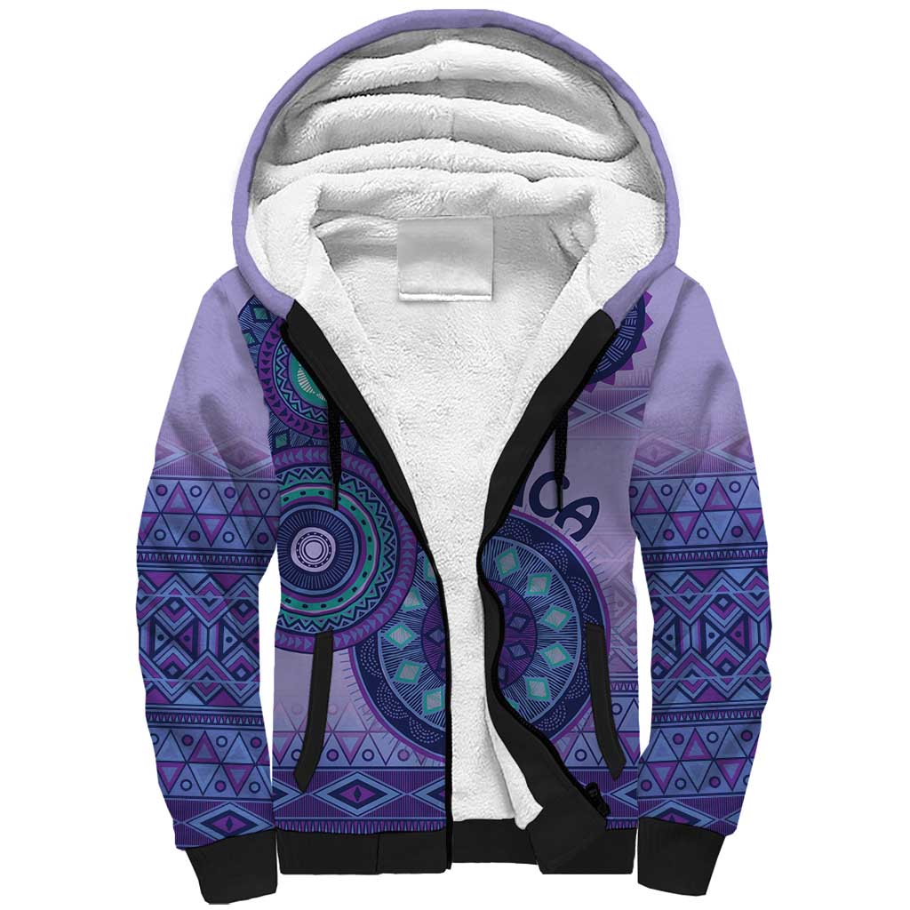 Afro Tribal Traditional Pattern Sherpa Hoodie Purple Motif