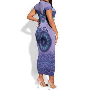 Afro Tribal Traditional Pattern Short Sleeve Bodycon Dress Purple Motif