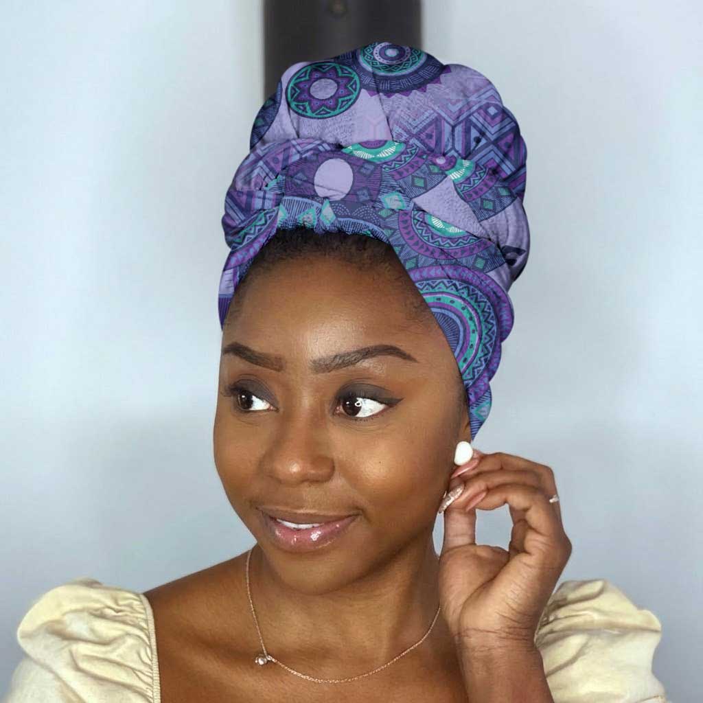 Africa Tribal Traditional Pattern Simple Headwrap Purple Motif