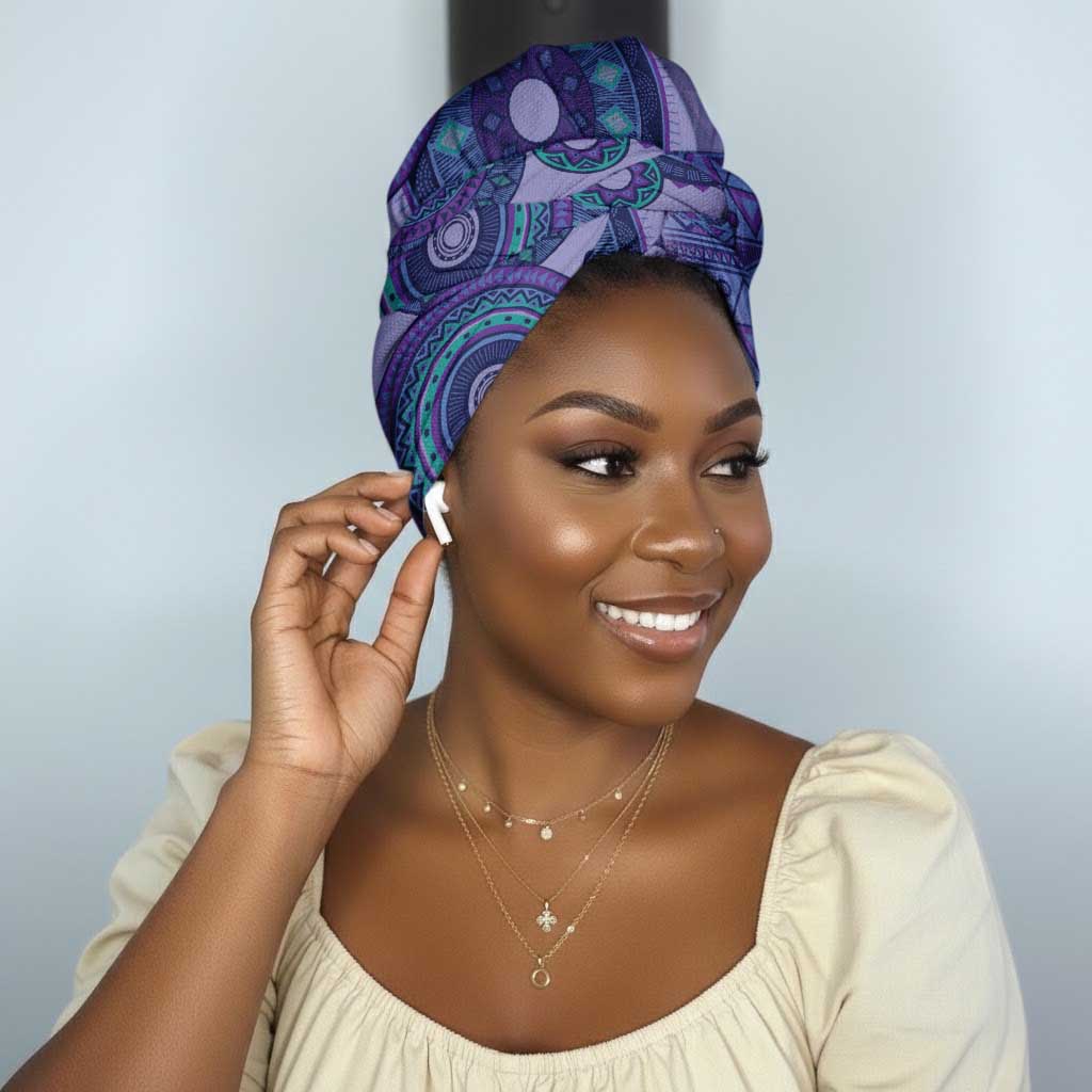Africa Tribal Traditional Pattern Simple Headwrap Purple Motif