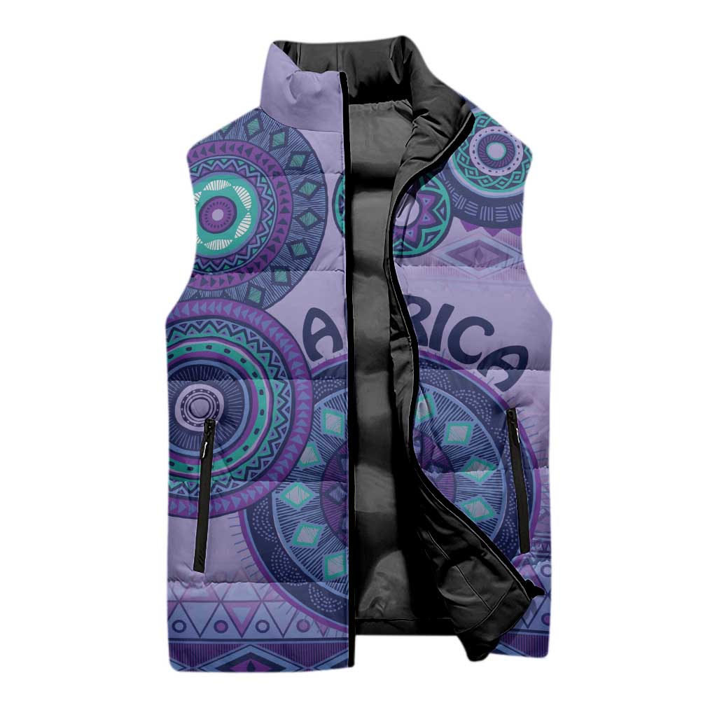 Africa Tribal Traditional Pattern Sleeveless Puffer Jacket Purple Motif