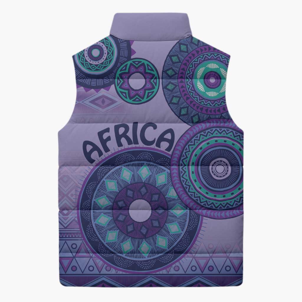 Africa Tribal Traditional Pattern Sleeveless Puffer Jacket Purple Motif