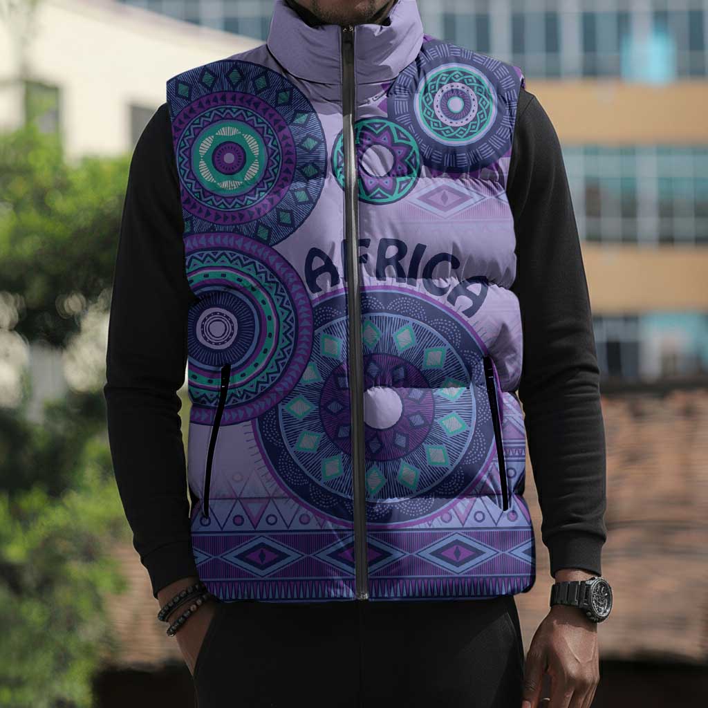 Africa Tribal Traditional Pattern Sleeveless Puffer Jacket Purple Motif