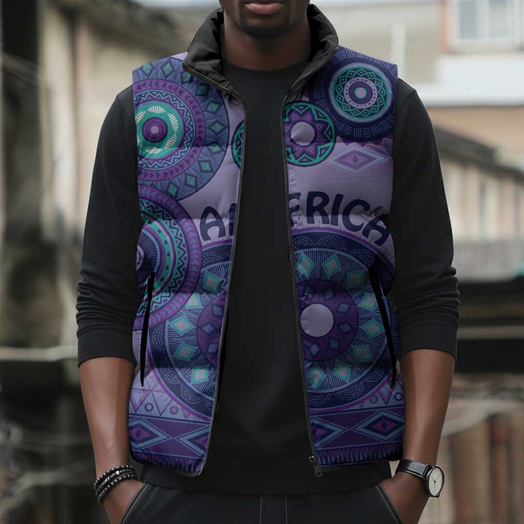 Africa Tribal Traditional Pattern Sleeveless Puffer Jacket Purple Motif