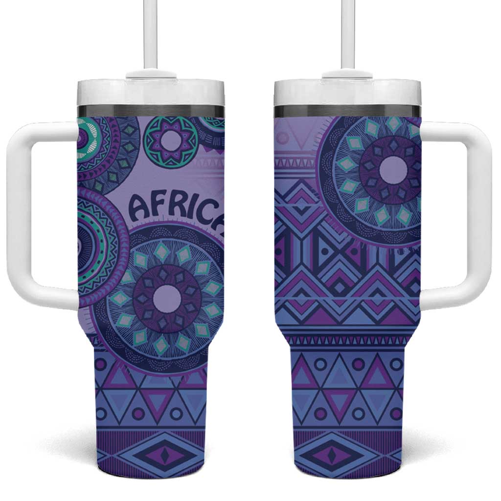 Afro Tribal Traditional Pattern Tumbler With Handle Purple Motif