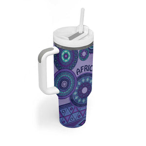 Afro Tribal Traditional Pattern Tumbler With Handle Purple Motif