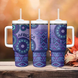 Afro Tribal Traditional Pattern Tumbler With Handle Purple Motif