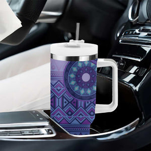 Afro Tribal Traditional Pattern Tumbler With Handle Purple Motif