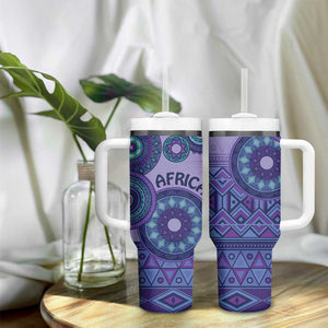 Afro Tribal Traditional Pattern Tumbler With Handle Purple Motif