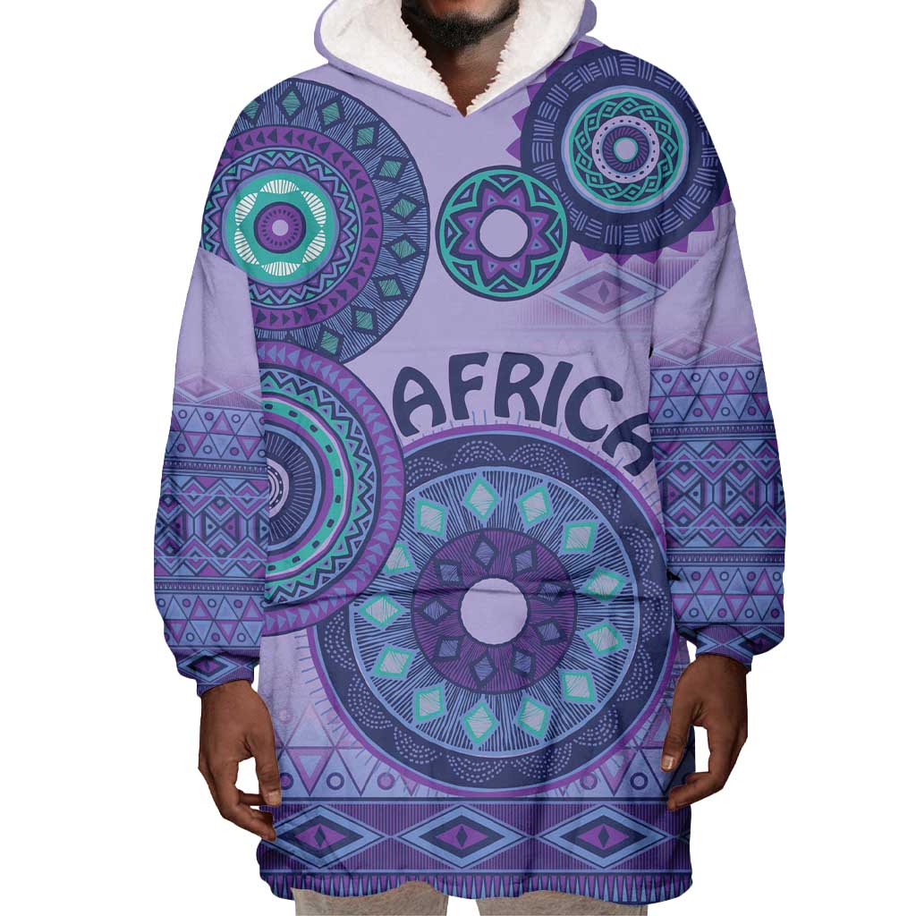 Afro Tribal Traditional Pattern Wearable Blanket Hoodie Purple Motif