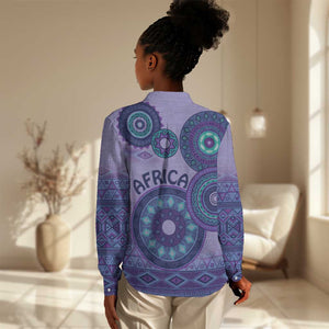 Afro Tribal Traditional Pattern Women Casual Shirt Purple Motif