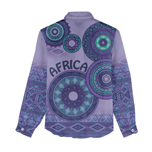 Afro Tribal Traditional Pattern Women Casual Shirt Purple Motif