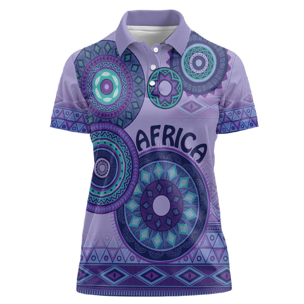 Afro Tribal Traditional Pattern Women Polo Shirt Purple Motif