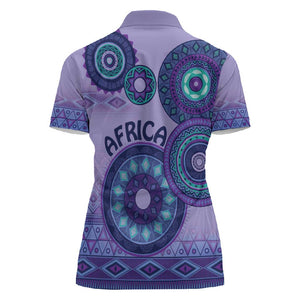 Afro Tribal Traditional Pattern Women Polo Shirt Purple Motif