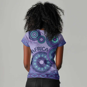 Afro Tribal Traditional Pattern Women V-Neck T-Shirt Purple Motif