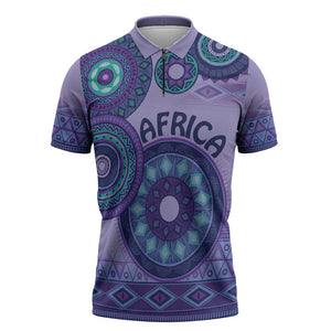 Africa Tribal Traditional Pattern Zipper Polo Shirt Purple Motif