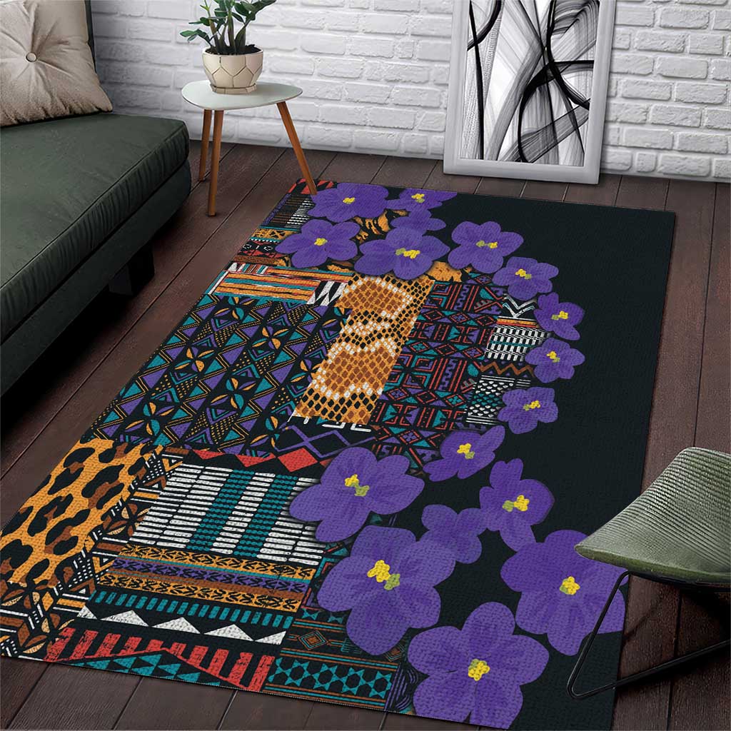 Afro Violets Flowers Area Rug Mix Native Tribal Pattern